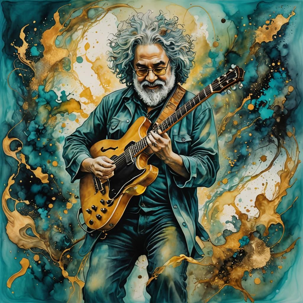 Jerry Garcia playing guitar