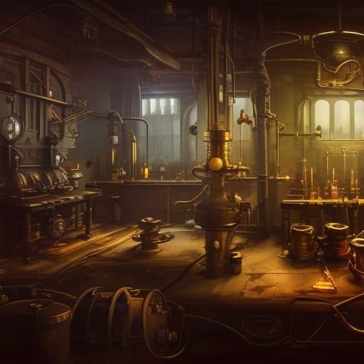 Steampunk Laboratory in Detailed Matte Painting Style