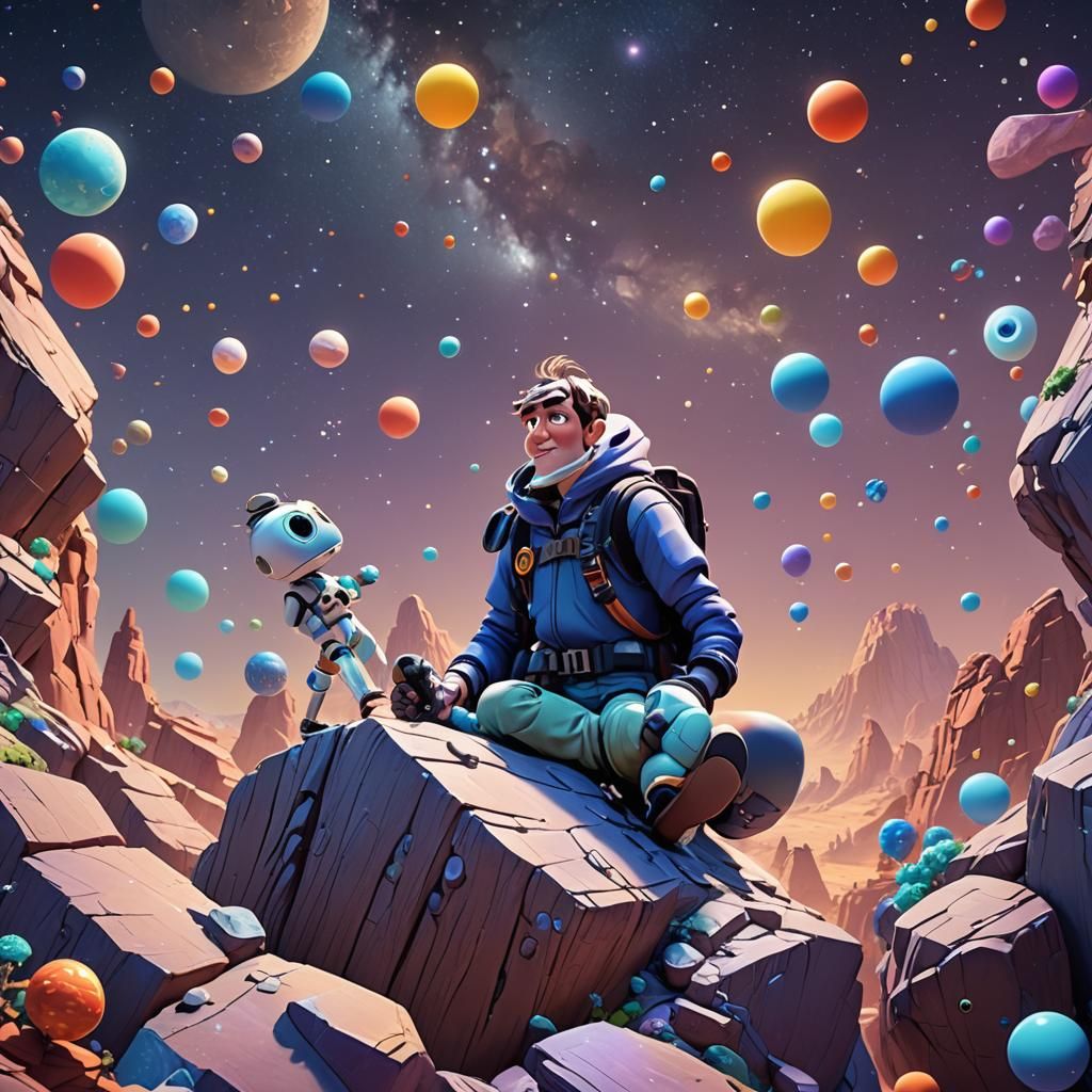 Contemplative Celestial Wanderer: 3D Digital Art