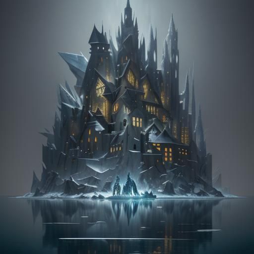 Cubist Fantasy: Rabbit, Vampire, and Frozen Cityscape