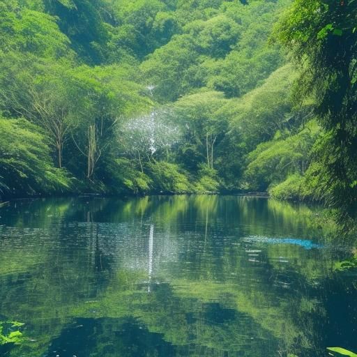 Lush Greenery and Sparkling Streams Under Starry Sky