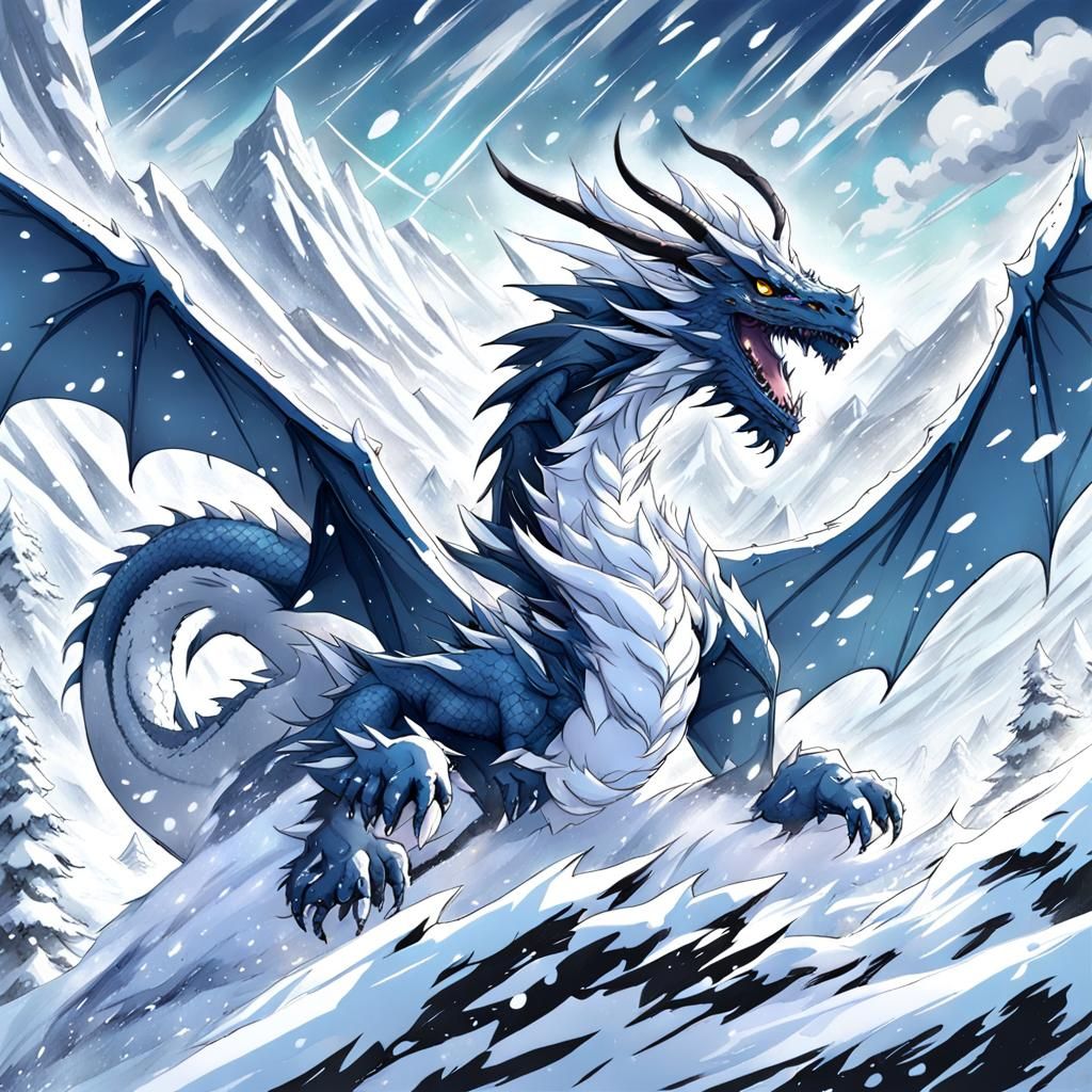 Snow Dragon Creates Blizzard in Anime Style