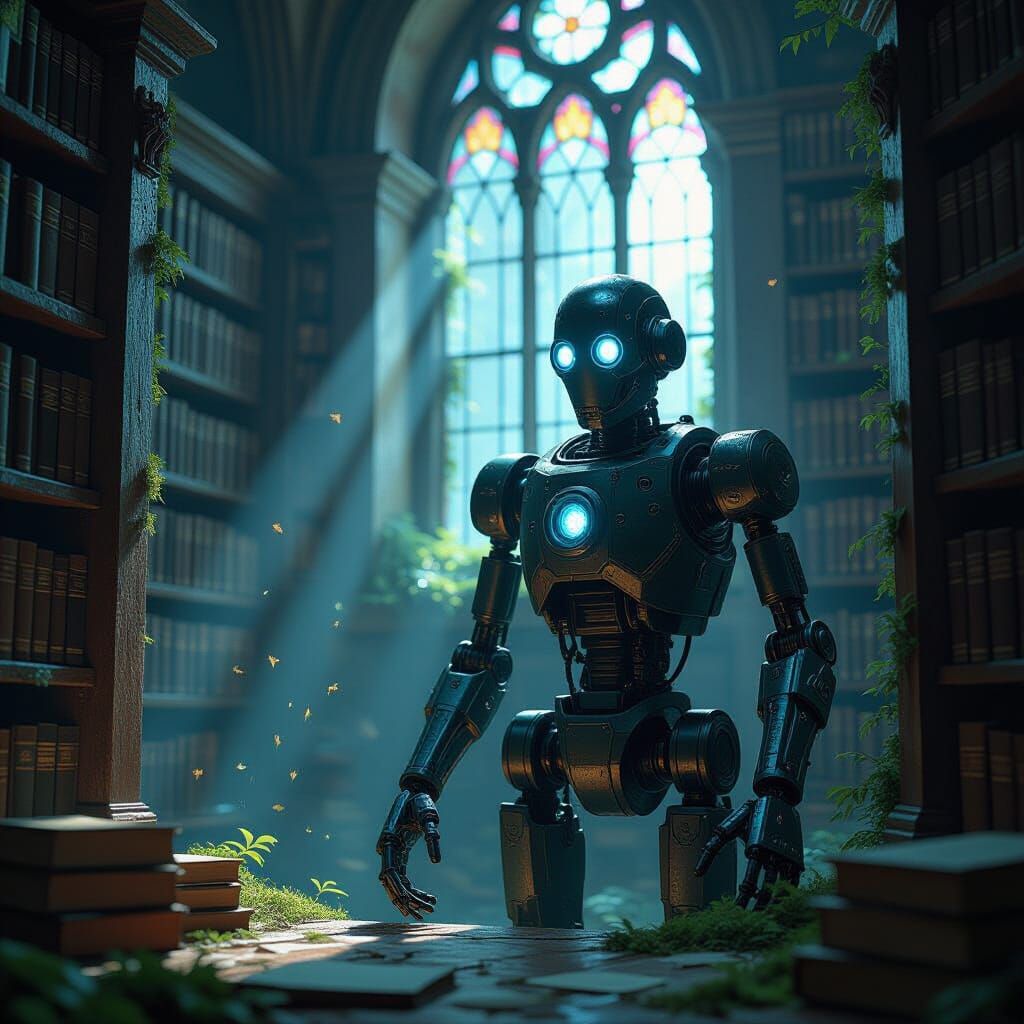 Automaton Guardian of a Forgotten Library in Digital Matte P...