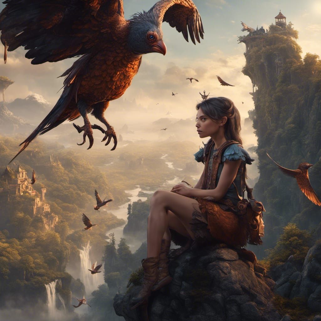Girl on Bird: Detailed Matte Painting