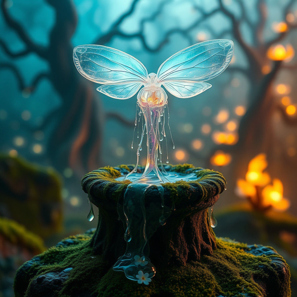 Ethereal Creature's Glowing Secretions on Stone Pedestal