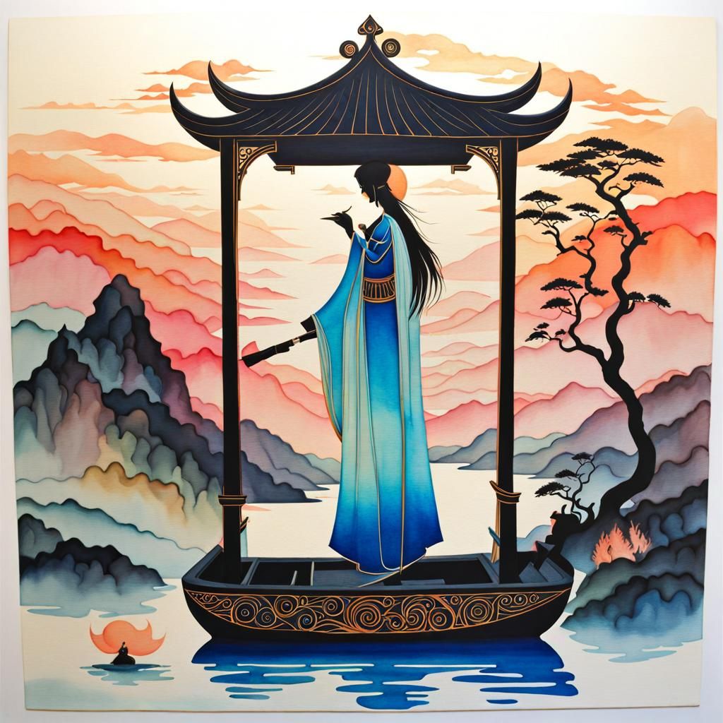 Psychedelic Asian Panel: Soul's Journey in Watercolor