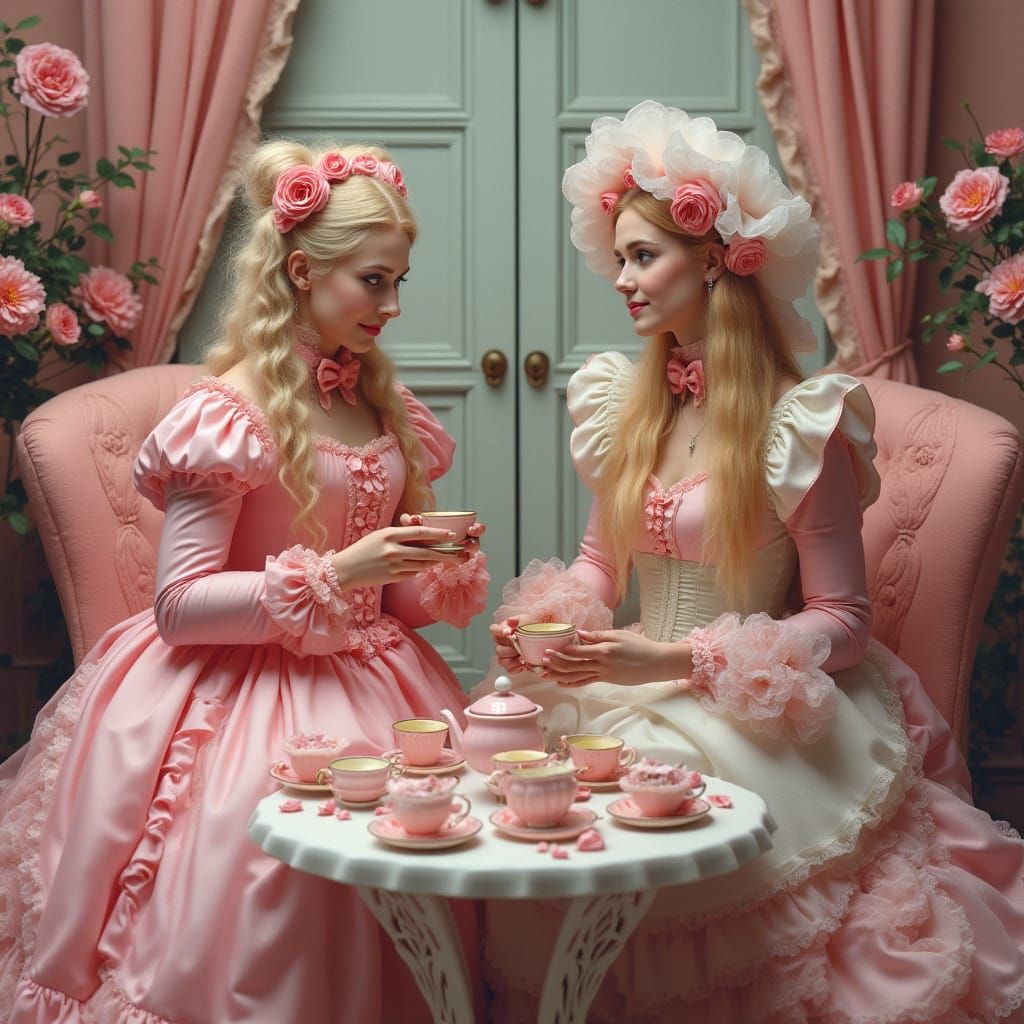 Prissy Twins Tea Party in Dark Romantic Style