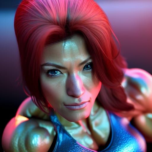 Female Bodybuilder in Japanese Illustration Style