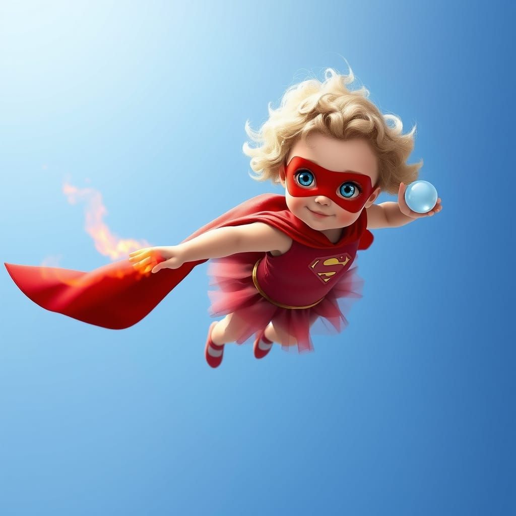 Little Superhero Girl Soars Through the Sky