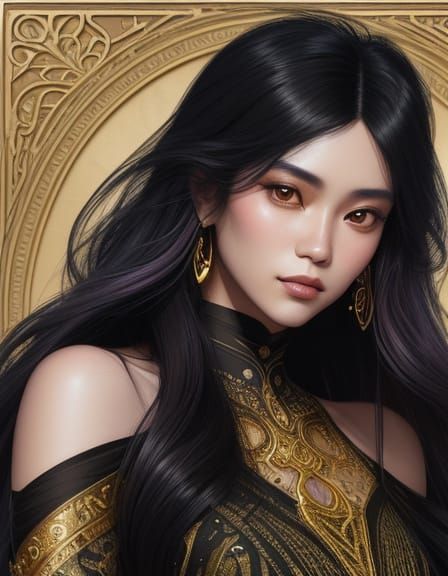 Art Nouveau Portrait of Malay Woman in Klimt Style