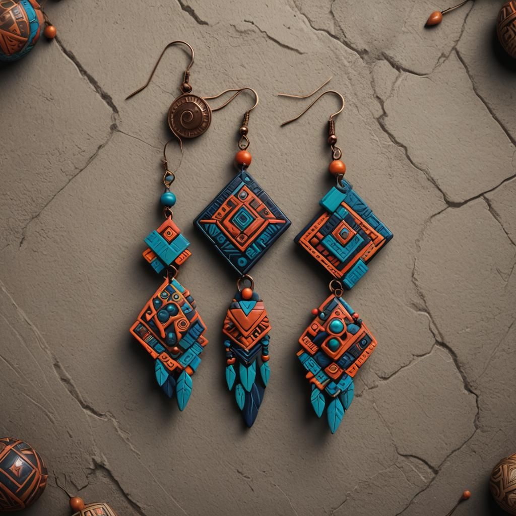 Tribal Native American Geometric Polymer Clay Earrings