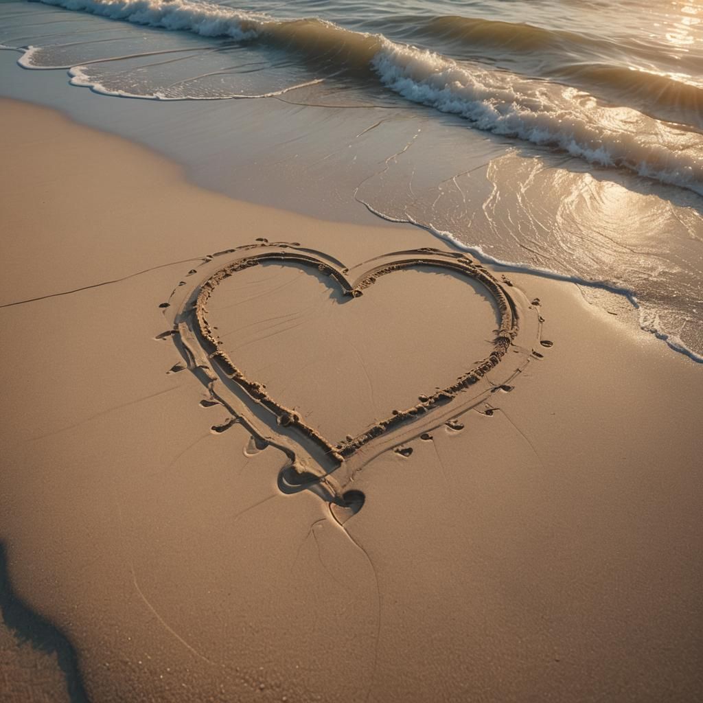 Heart in Sand at Sunset: Dreamy Digital Painting