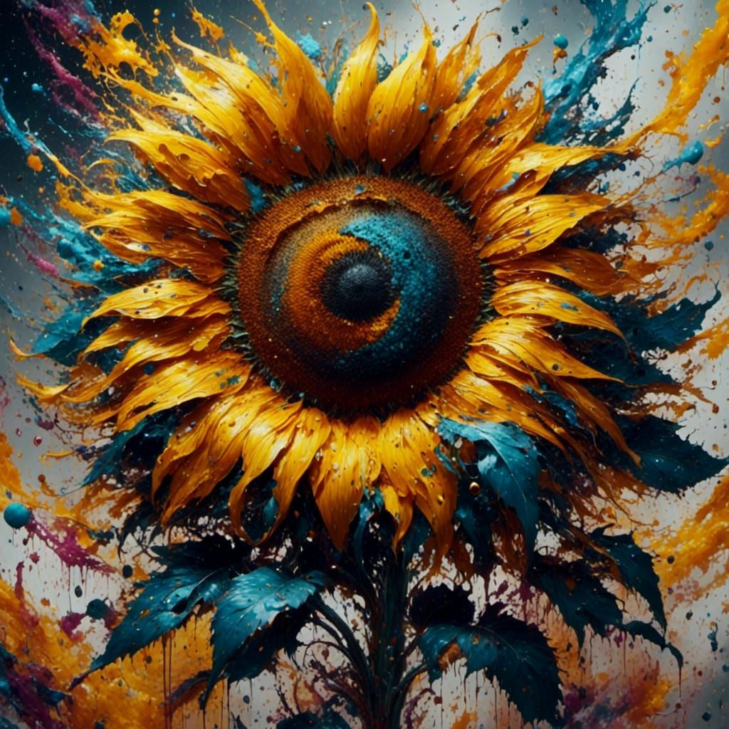 Sunflower Graffiti Art with Face and Arms