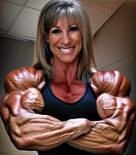 Muscular Mom Flexing Her Biceps