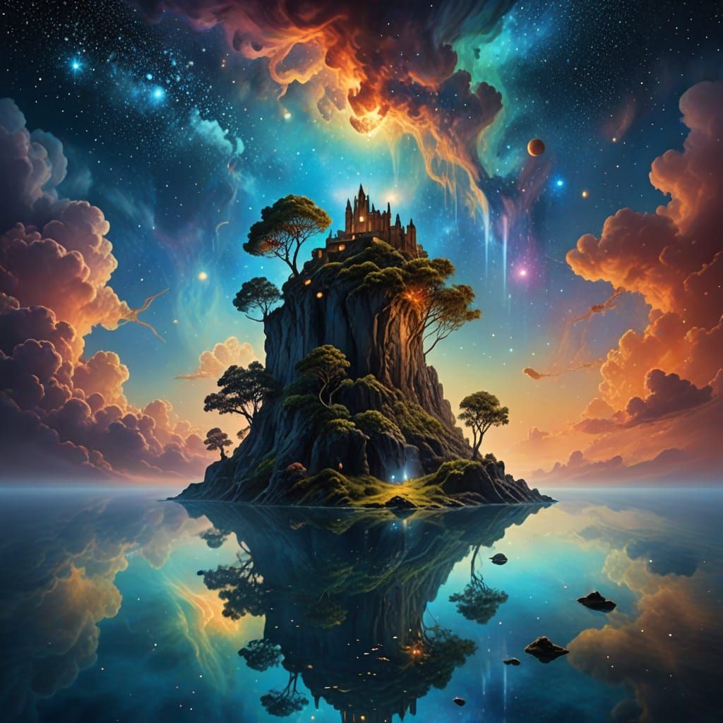 Dreamlike Floating Island in Ethereal Cosmos