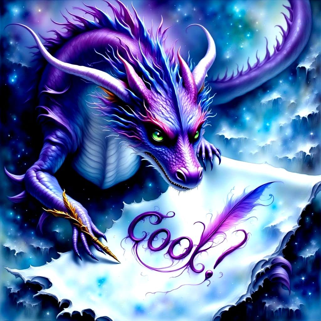 Ethereal Dragon Inscribes Frosty Oath on Icy Scroll