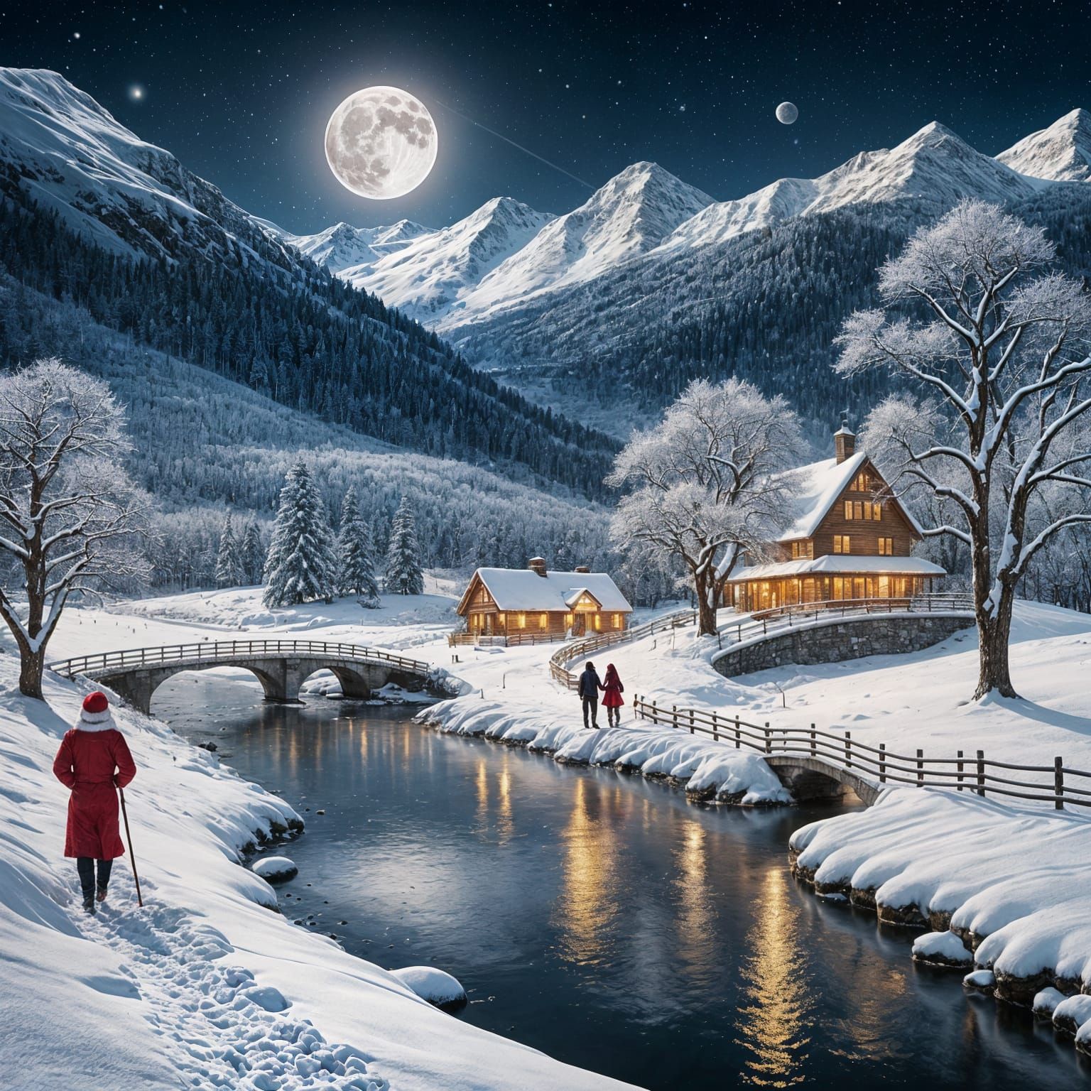 Romantic Winter Wonderland Under the Christmas Full Moon