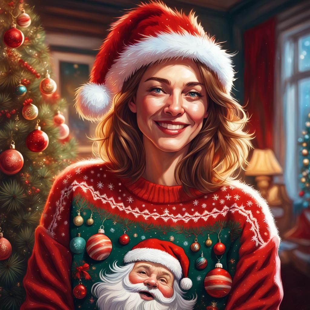 Festive Christmas Portrait in Digital Illustration Style