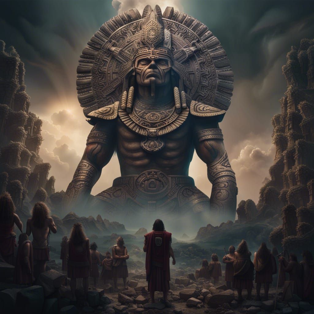 Epic Mayan War God in Dramatic Digital Painting
