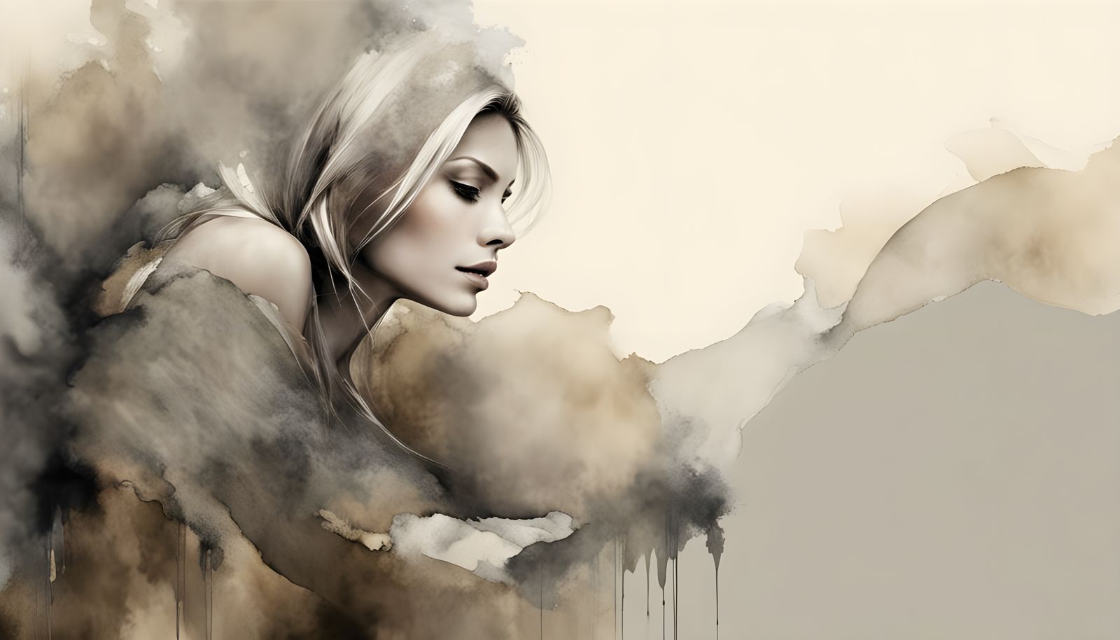 Beautiful Woman on the Edge in Watercolor