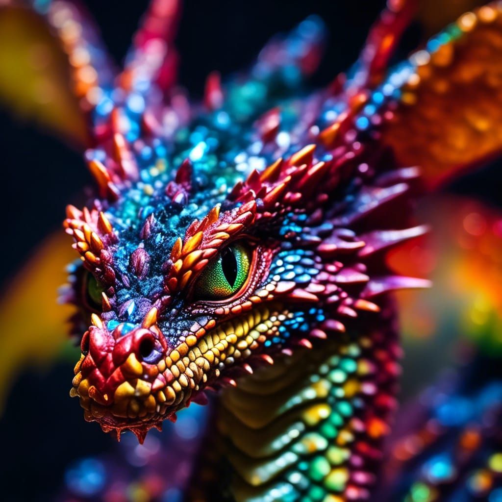 Glow Dragon Microportrait with Crystal Scales