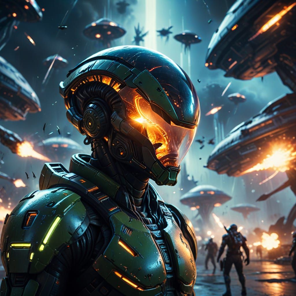 Human Spaceport Under Alien Attack: Sci-Fi Concept Art