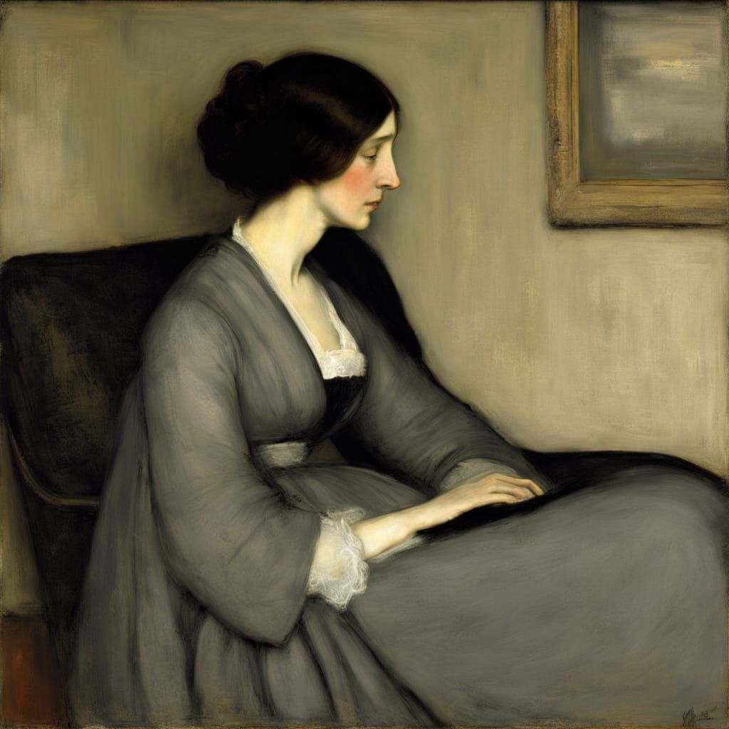 Tonalist Painting: Whistler's Mother in Grey and Black