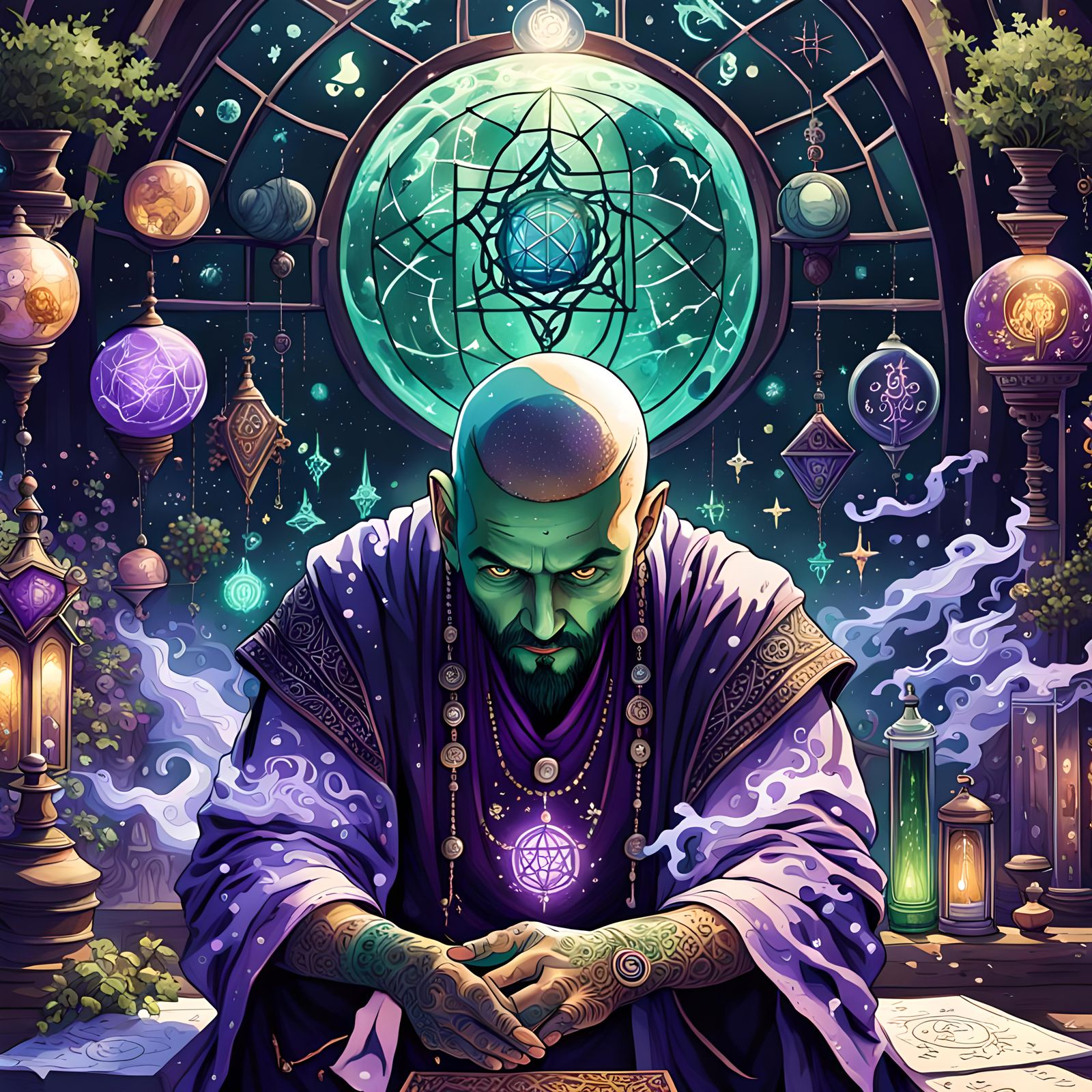 South Asian Alchemist in a Fantastical Marketplace