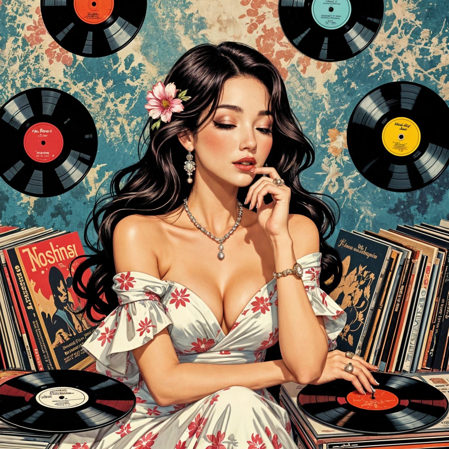 Beautiful Woman Surrounded by Music