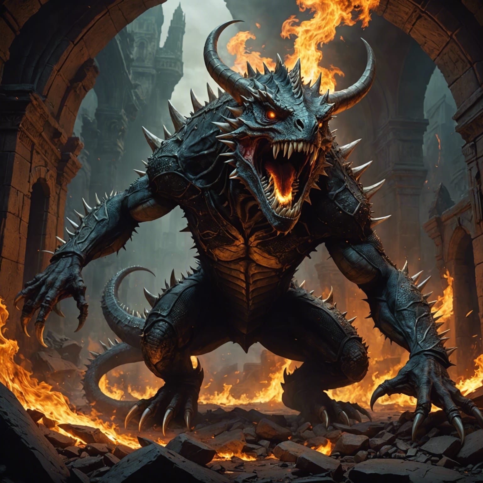 Infernal Lizard Ascends: A Dark Fantasy Masterpiece