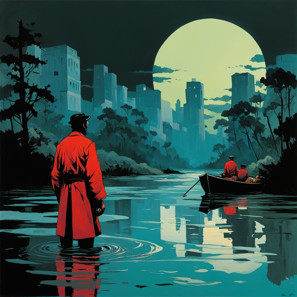 River of Shadows in Dark Noir Style