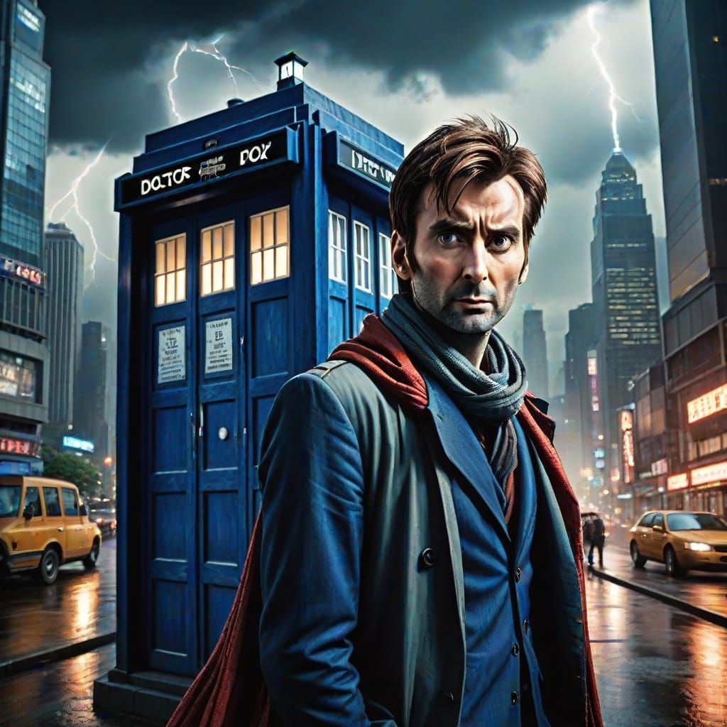 Doctor Who and the TARDIS in Neo Tokyo