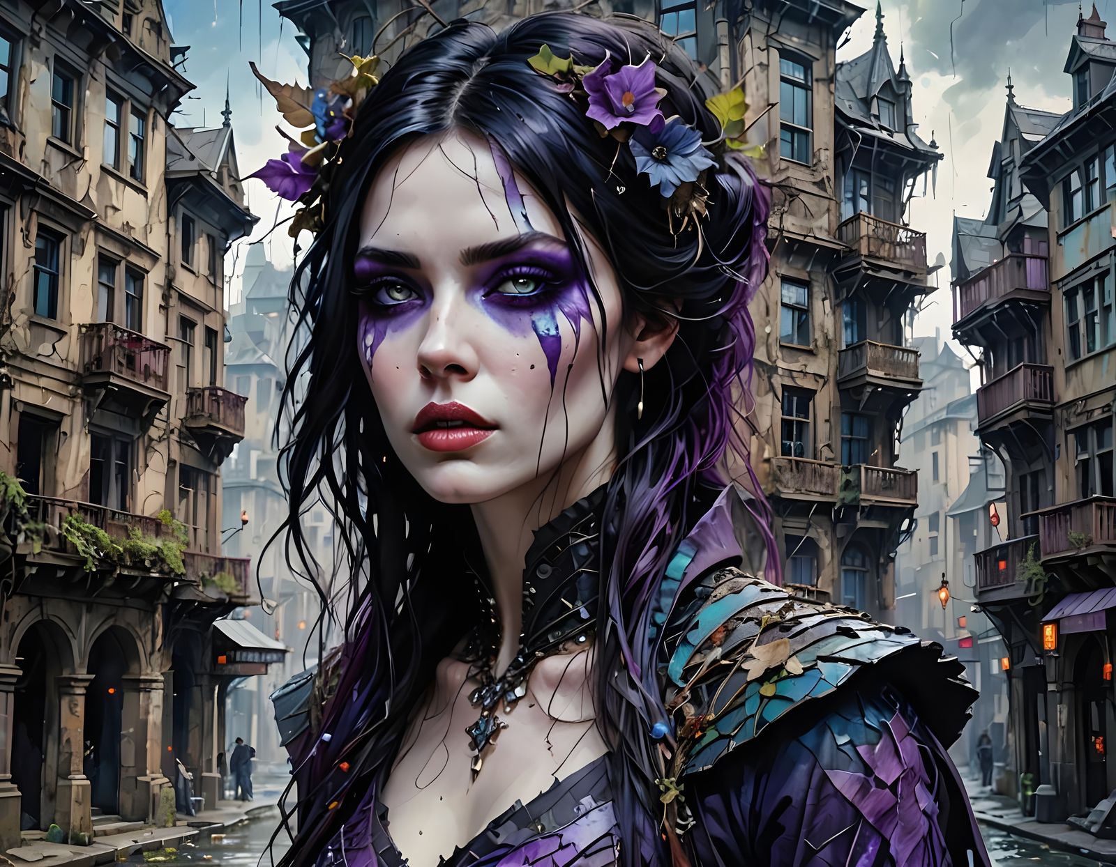 Surreal Gothic Vampire Amidst Ancient Cityscapes