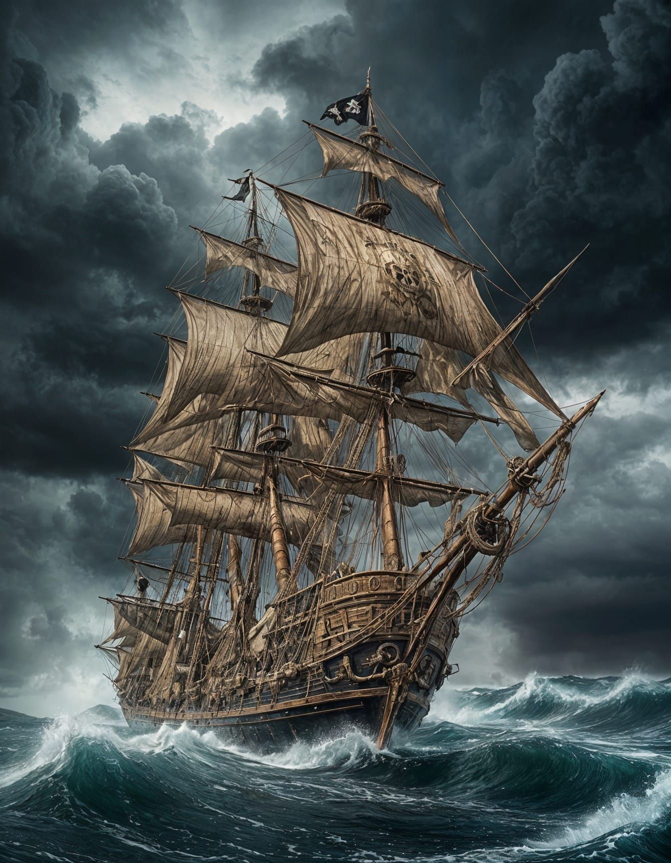 Historical Pirate Ship Battles Turbulent Seas in Golden Age ...