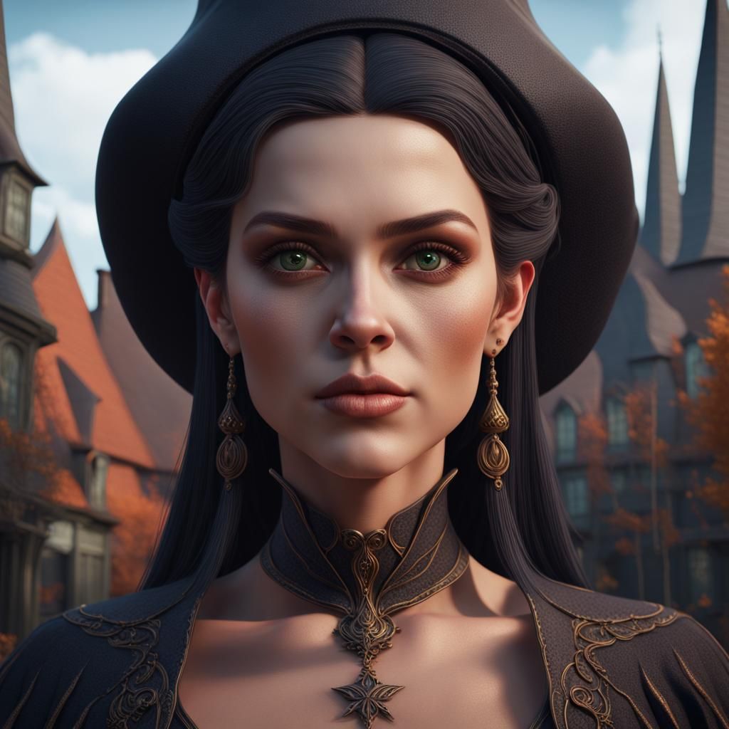 Beautiful Witch in Salem: Detailed Matte Painting