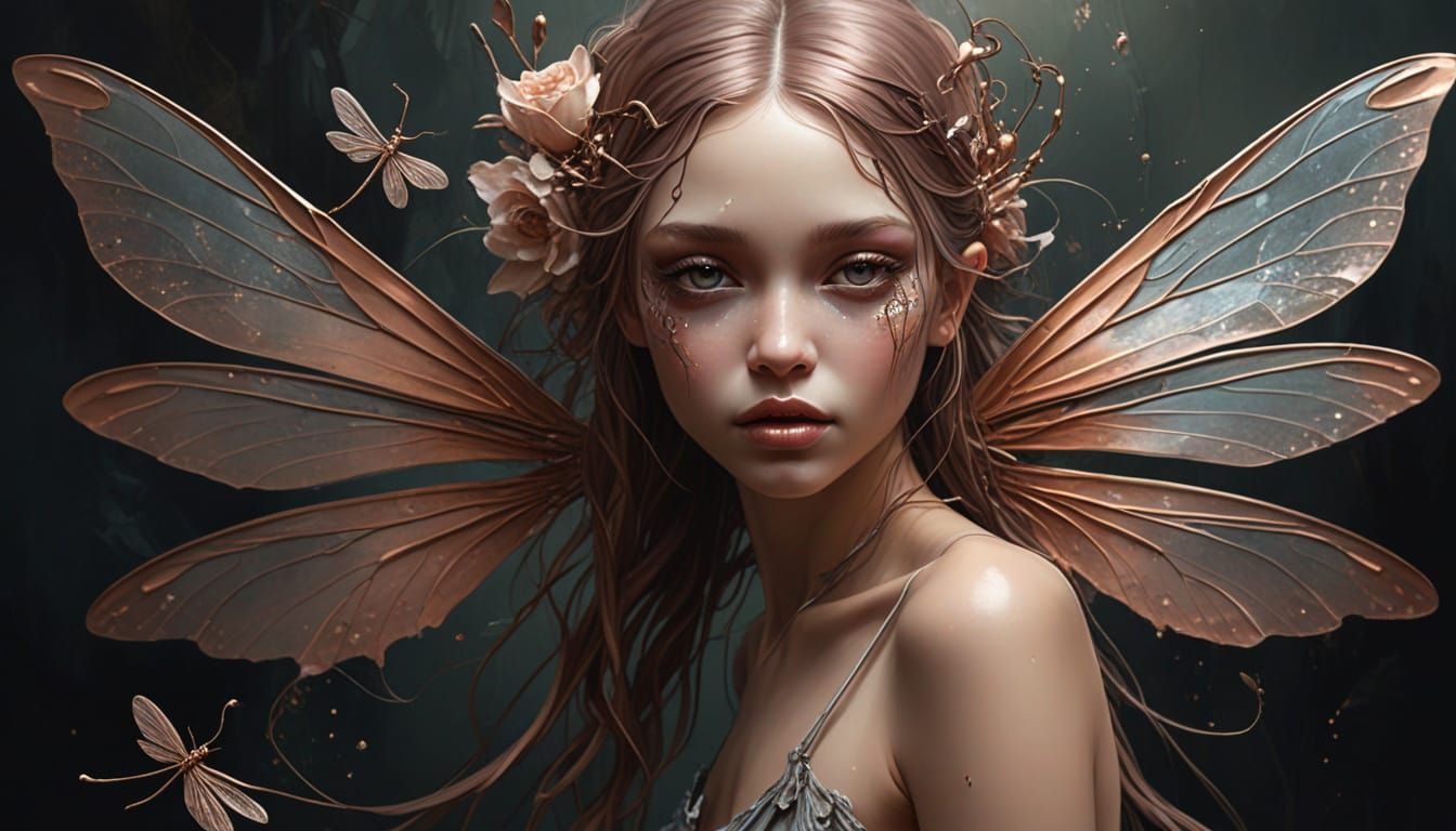 Ethereal Fairy With Dragonfly Wings in Surreal Style