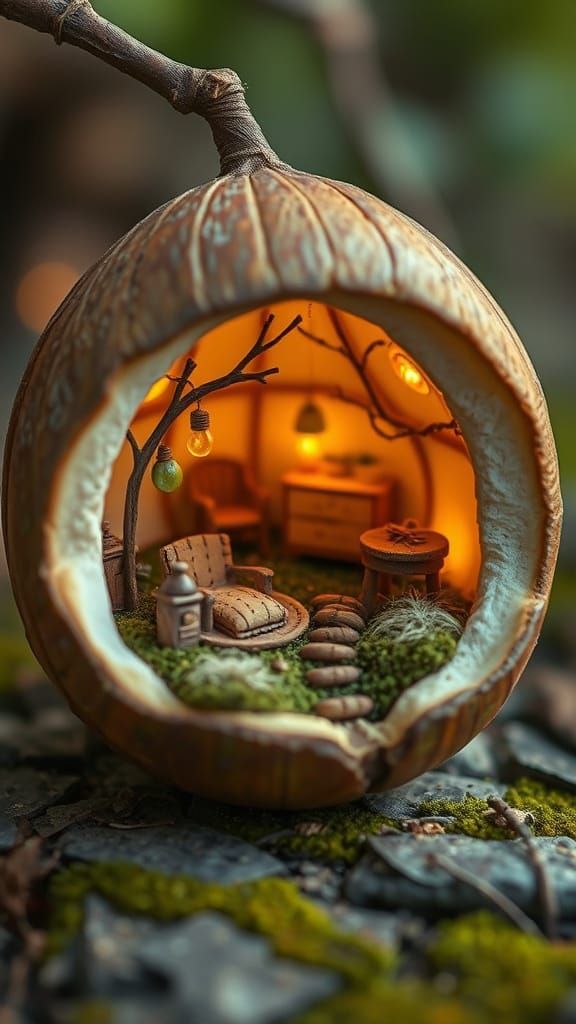 Whimsical Nutshell Scene in Earthy Colors