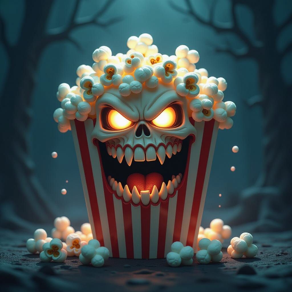 Popcorn with Teeth in Dark Fantasy Style