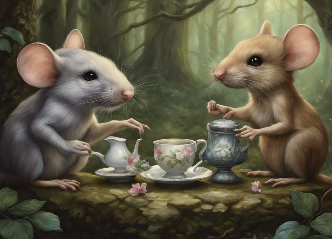 Fairy and Mouse Tea Party in Forest