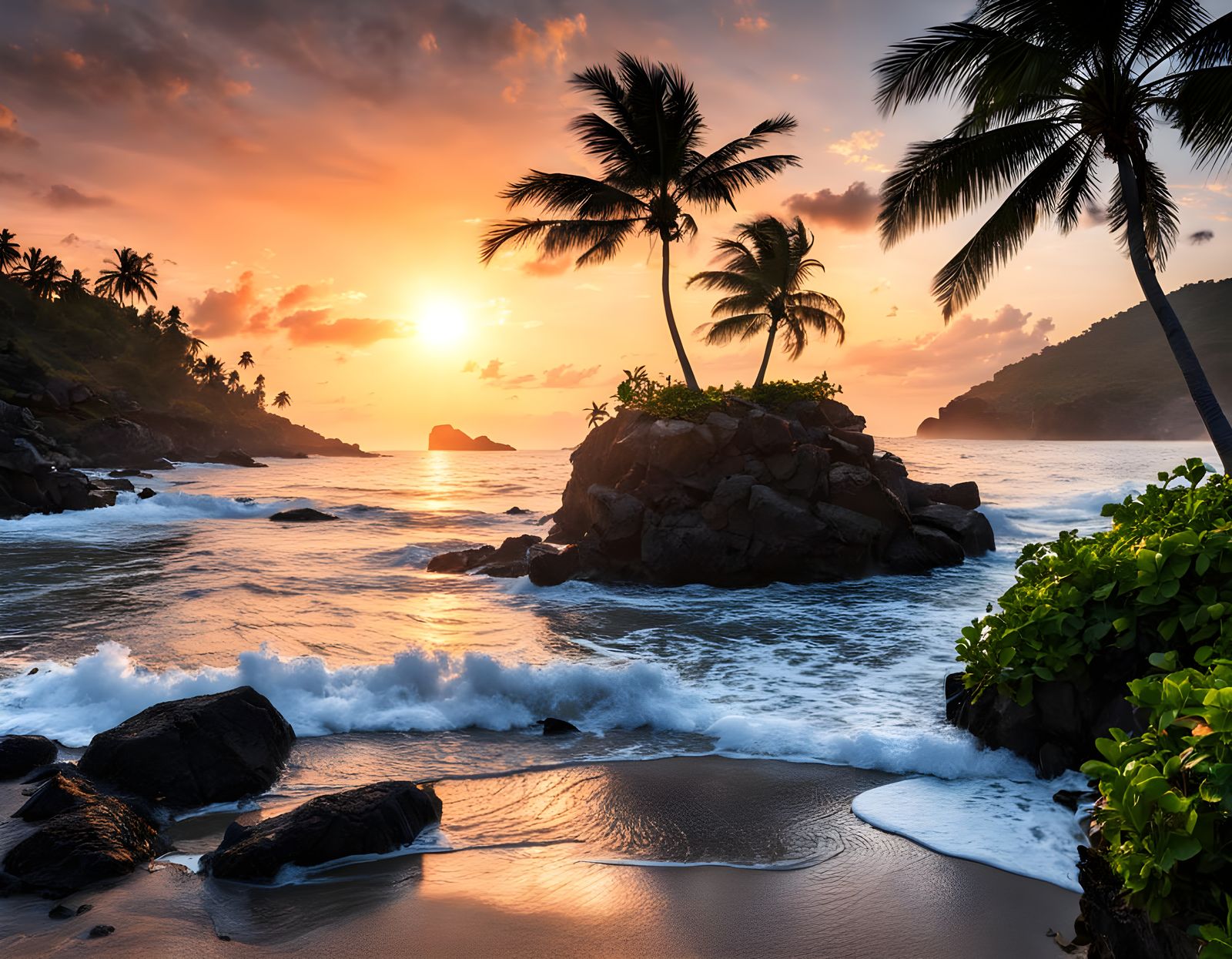 Vibrant Beach Sunset on a Tropical Island