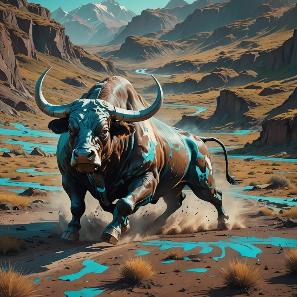 Bull Running: Matte Painting Inspired by Stalenhag