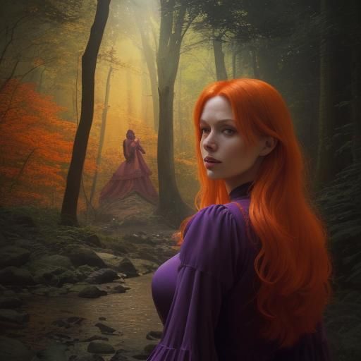 Fantasy Woman in Red Dress, Hyperdetailed Art