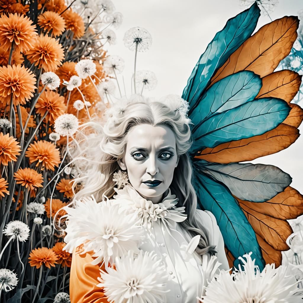 Ethereal Woman in Dandelion Dreamscape, Surreal Portrait