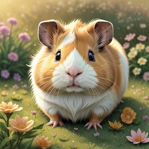 Guinea Pig in Sunny Meadow, Watercolor Style