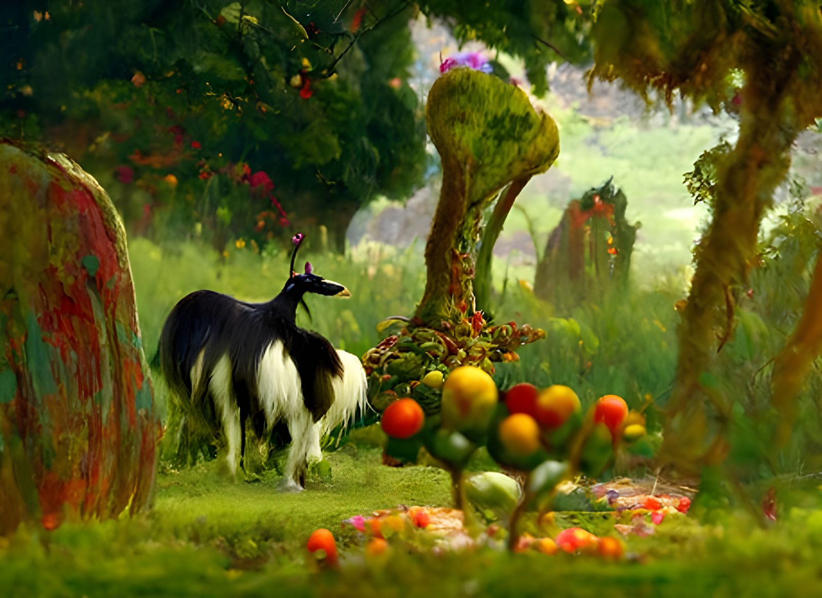 Goat in Mysterious Baroque Garden Oil Painting