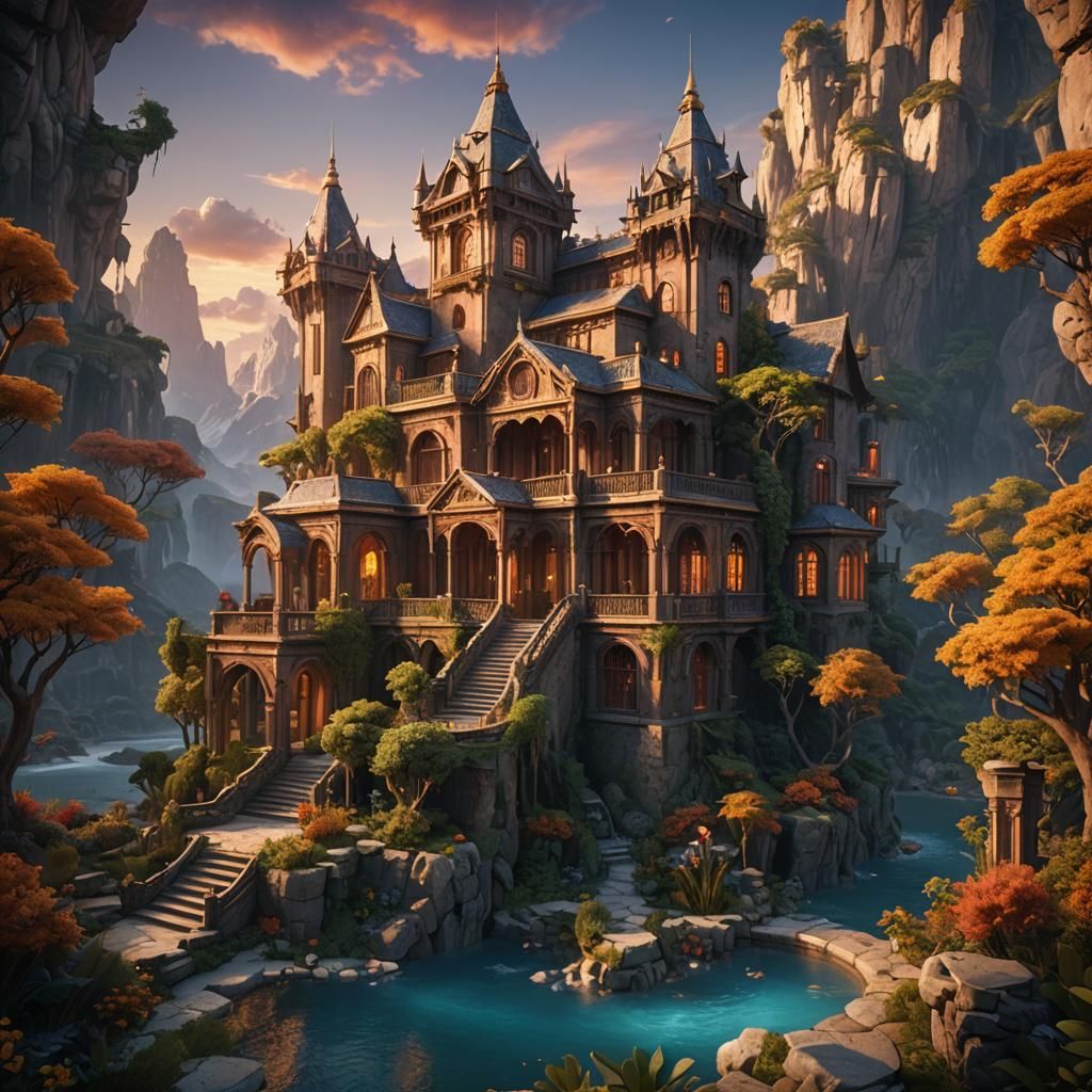 Sunset Villa: Detailed Matte Painting in Deep Color