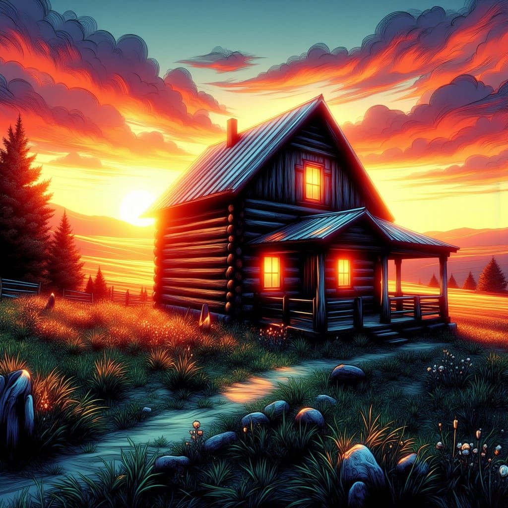 Digital Ink Farmhouse at Sunset