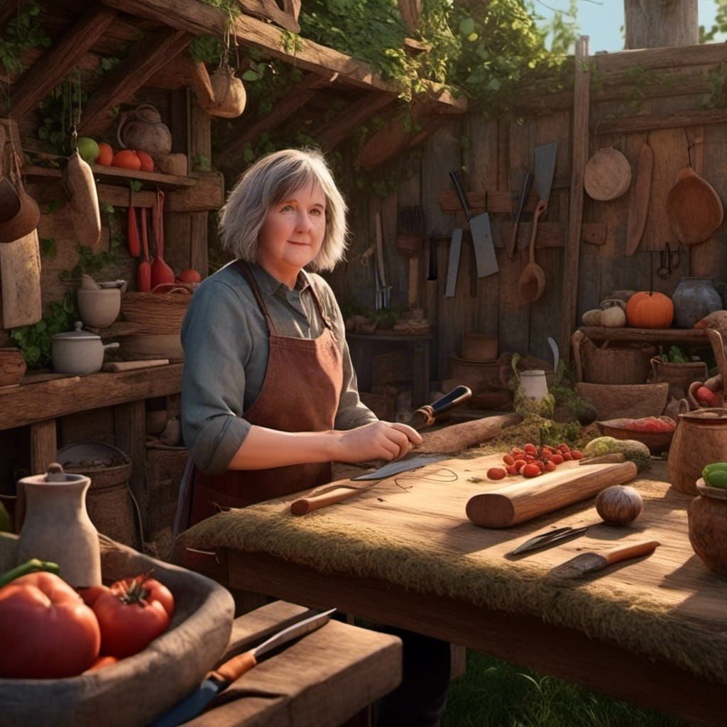 Woman Crafting Cutting Boards in Workshop: Detailed Matte Pa...