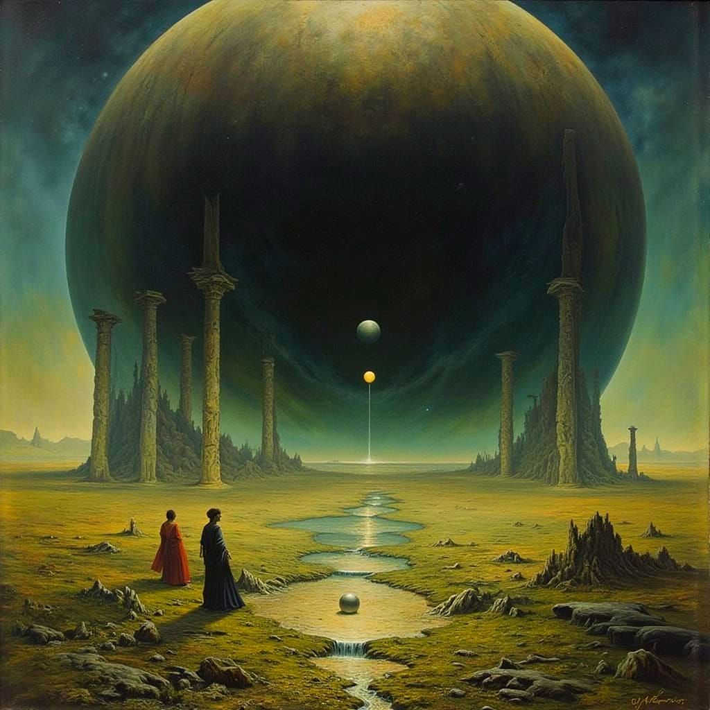 Surreal Dome Landscape with Roman Pillars
