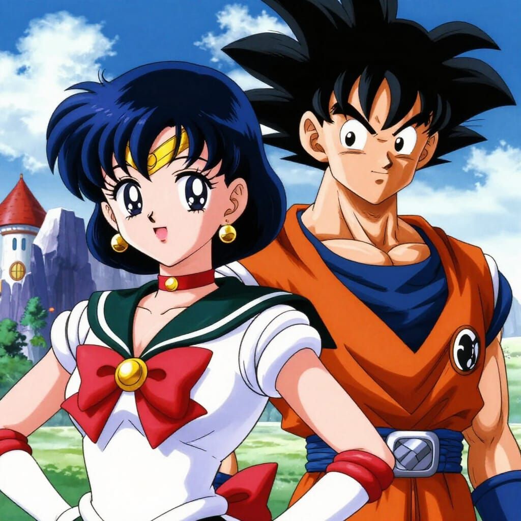 Sailor Mercury and Son Goku Crossover Anime Art